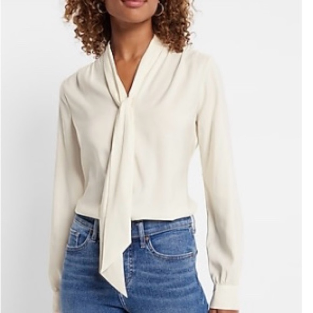 Relaxed Satin Long Sleeve Tie Neck Portofino Shirt